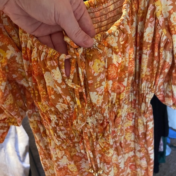 Free People Orange Floral Puff Sleeve Dress - Picture 3 of 6